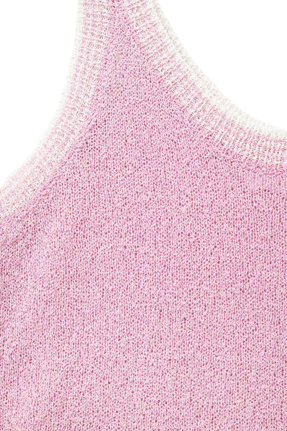 Baby Pink Knit Tank Top with White Trim