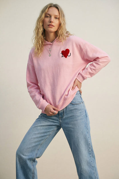 Baby pink Super-Soft Hoodie with Bouclé Heart Graphic