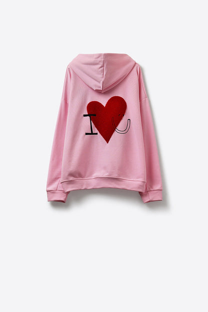 Baby pink Super-Soft Hoodie with Bouclé Heart Graphic
