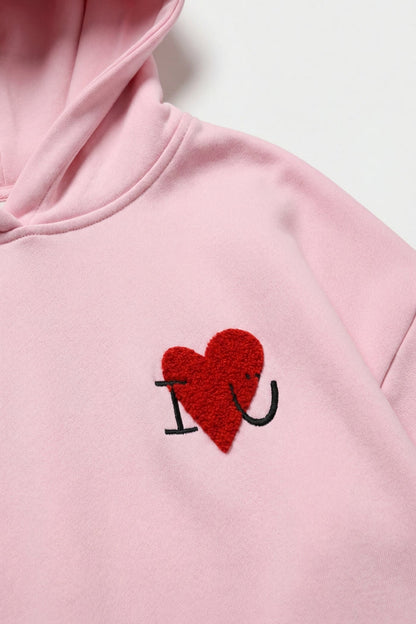 Baby pink Super-Soft Hoodie with Bouclé Heart Graphic