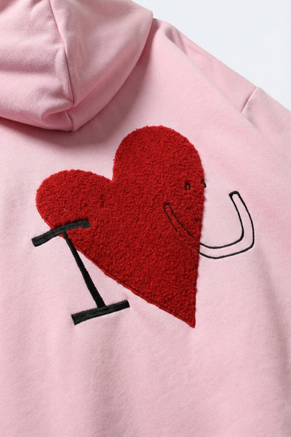 Baby pink Super-Soft Hoodie with Bouclé Heart Graphic