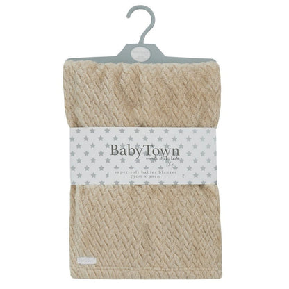 BABY TEXTURED PLUSH BLANKET-CARAMEL (75 x 90 cm) (PK6) 19C250