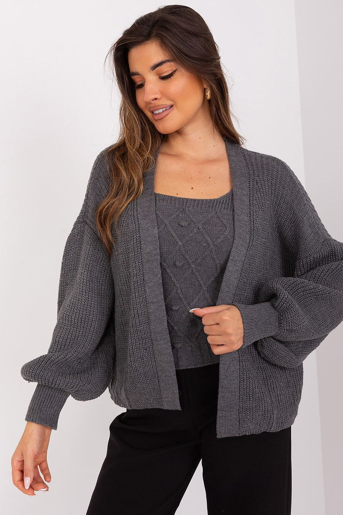 Badu Soft Classic Cardigan Jumper Balloon Sleeves grey one-size-fits-all - Cardigans