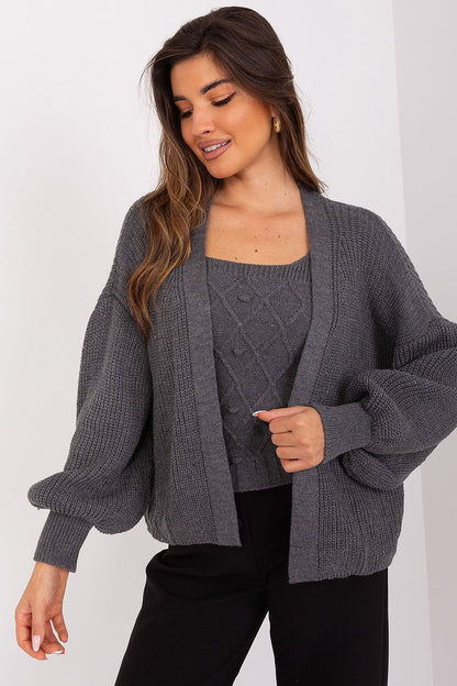 Badu Soft Classic Cardigan Jumper Balloon Sleeves grey one-size-fits-all - Cardigans