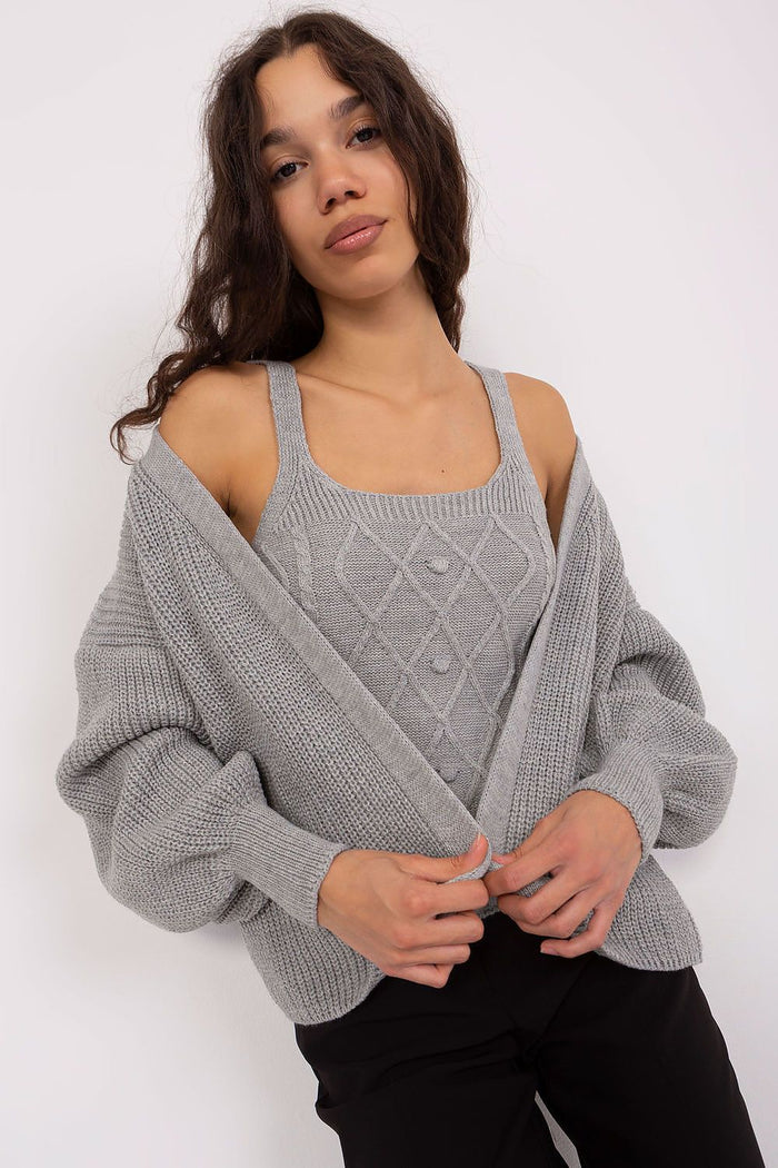 Badu Soft Classic Cardigan Jumper Balloon Sleeves grey 2 one-size-fits-all - Cardigans
