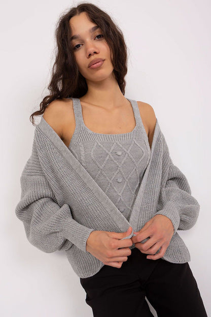 Badu Soft Classic Cardigan Jumper Balloon Sleeves grey 2 one-size-fits-all - Cardigans
