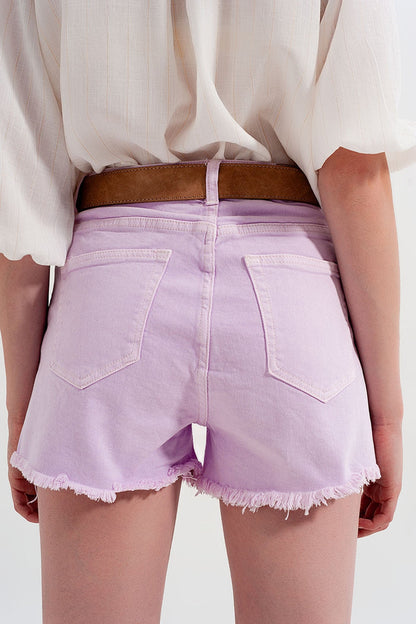 Baggy tomboy short in lilac denim - trousers, Coloured Jeans