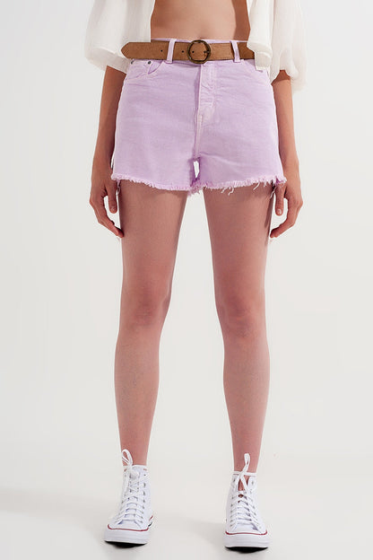 Baggy tomboy short in lilac denim - trousers, Coloured Jeans