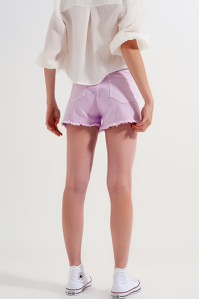 Baggy tomboy short in lilac denim - trousers, Coloured Jeans