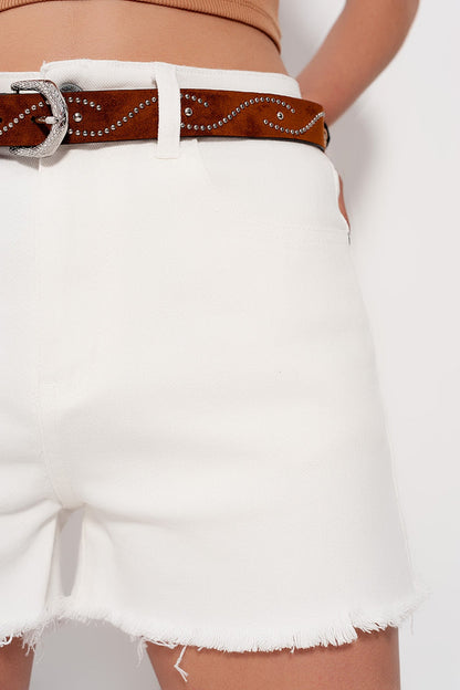 Baggy tomboy short in white denim - trousers, Coloured Jeans