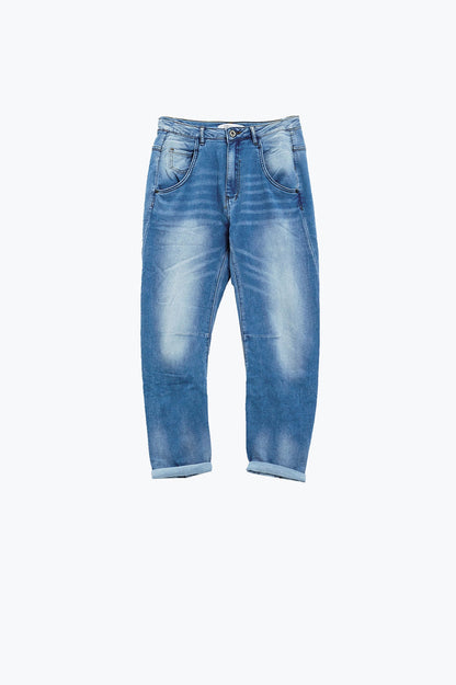 Basic Boyfriend Jeans With Stitch Detail - Denim