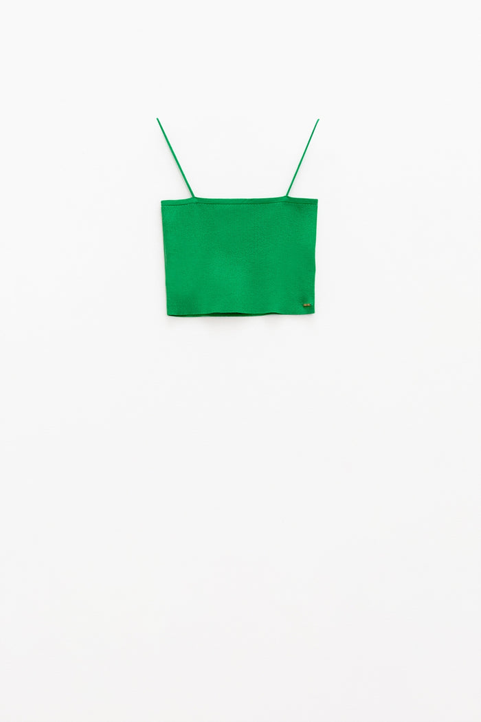 Basic knitted Top In Green With Thin Straps