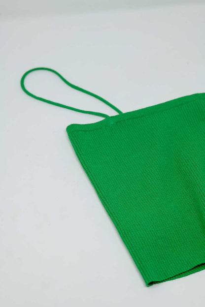 Basic knitted Top In Green With Thin Straps