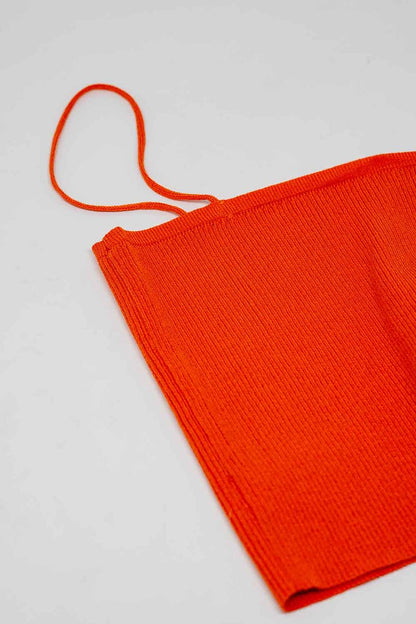 Basic knitted Top In Orange With Thin Straps