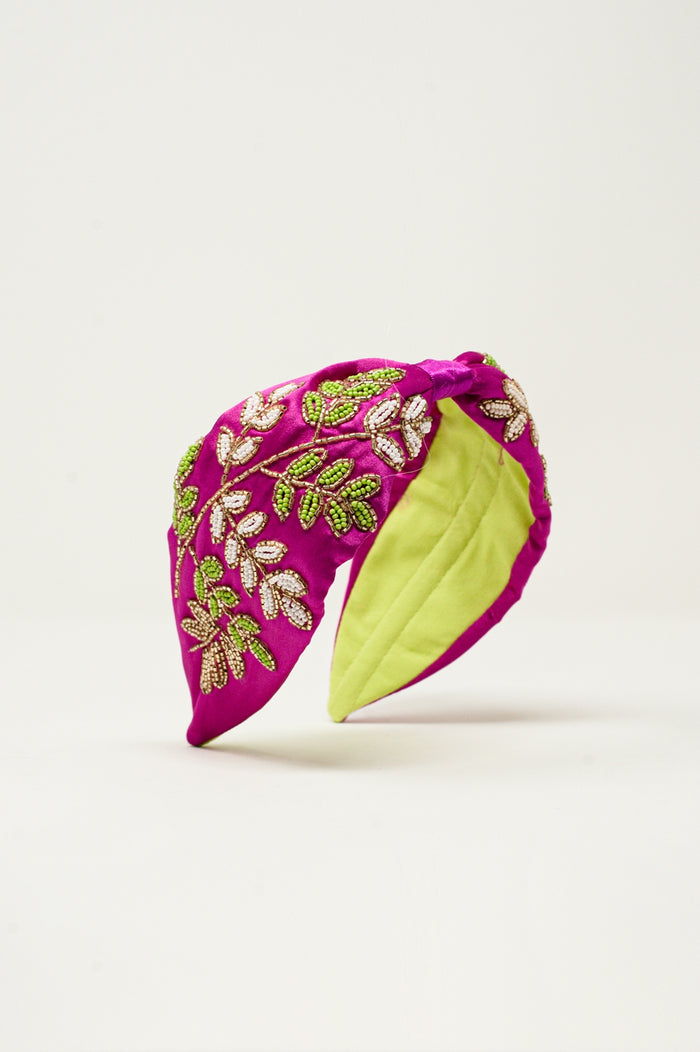 Beaded flower hair band in purple