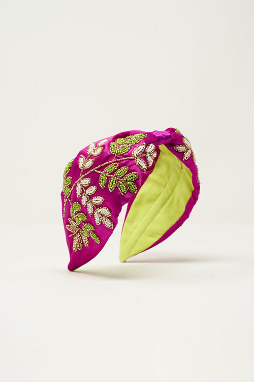 Beaded flower hair band in purple