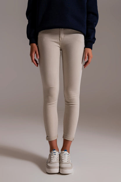Beige ankle jeans with soft wrinkles - trousers, Coloured Jeans
