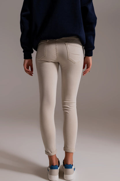 Beige ankle jeans with soft wrinkles - trousers, Coloured Jeans