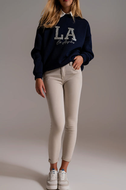 Beige ankle jeans with soft wrinkles - trousers, Coloured Jeans