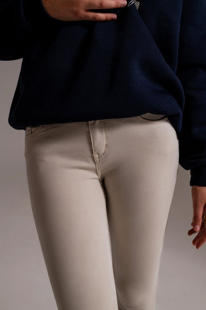 Beige ankle jeans with soft wrinkles - trousers, Coloured Jeans