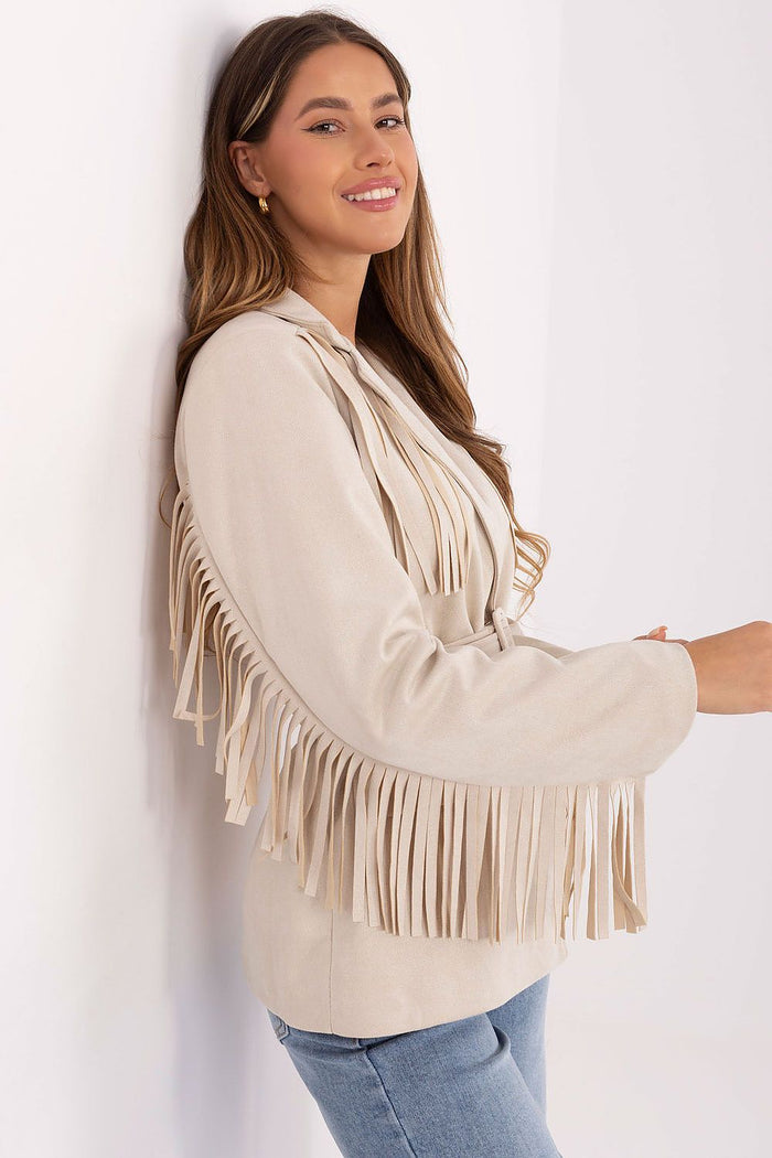 Beige Belted Suede Blazer for Women - Coats & Jackets