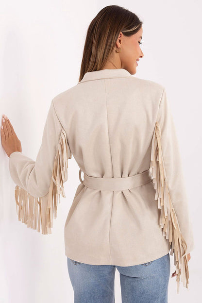 Beige Belted Suede Blazer for Women - Coats & Jackets