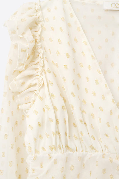 Beige Blouse with golden dots and frill details - Shirts