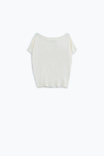 Beige boat neck relaxed sweater