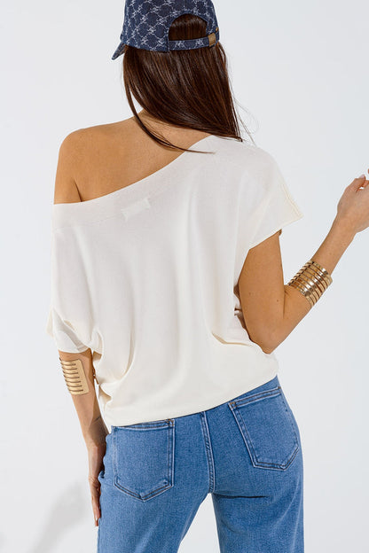 Beige boat neck relaxed sweater