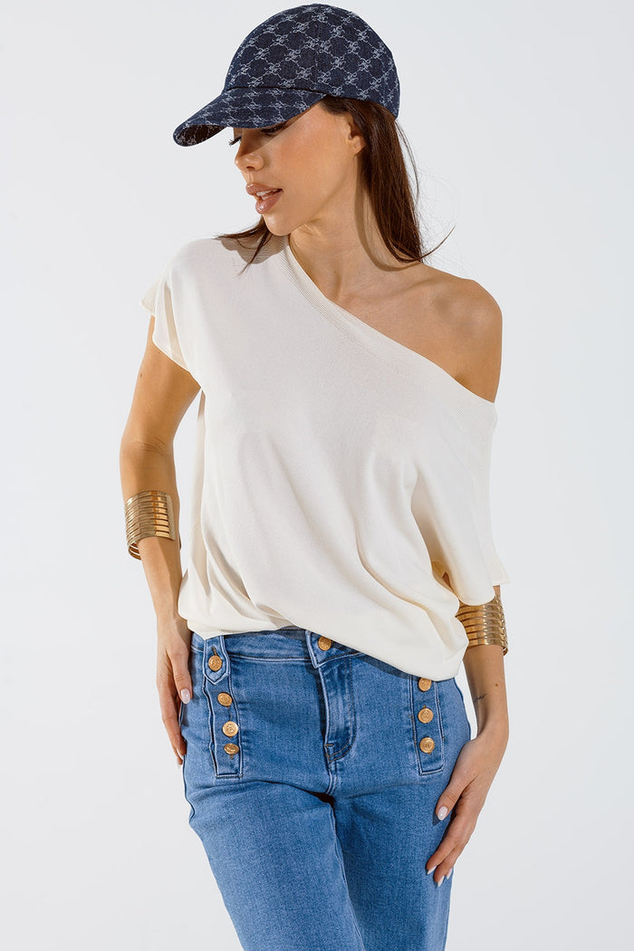 Beige boat neck relaxed sweater