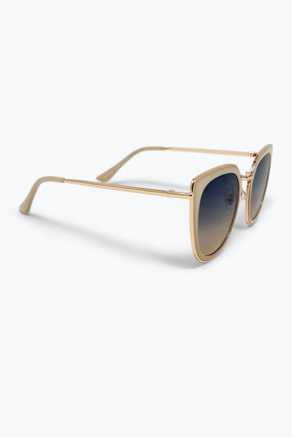 Beige Cat Eye Metal Frame Gradient Oversize Sunglasses