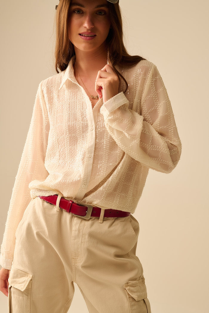 beige chiffon shirt with sequin detail - Shirts
