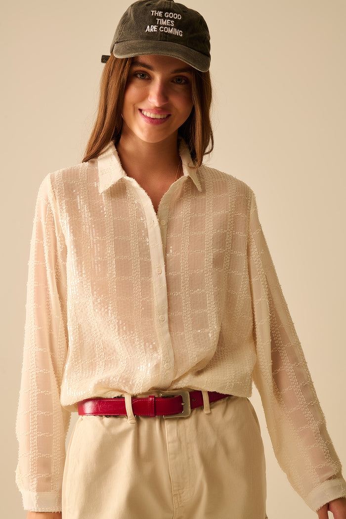 beige chiffon shirt with sequin detail - Shirts