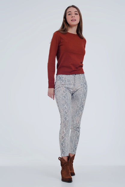 beige coloured pants with snake print - Coloured Jeans