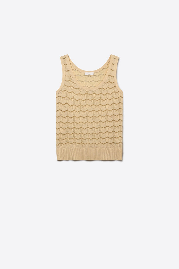 Beige Geo Knit Textured Sleeveless Top