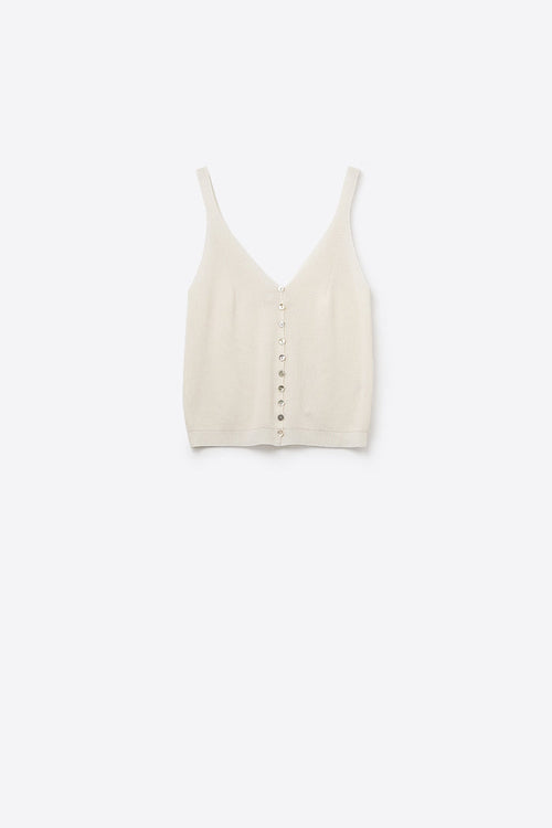 beige Knit Buttoned Crop Top