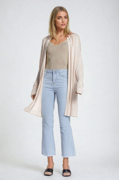 Beige Maxi Open Cardigan Long Sleeve