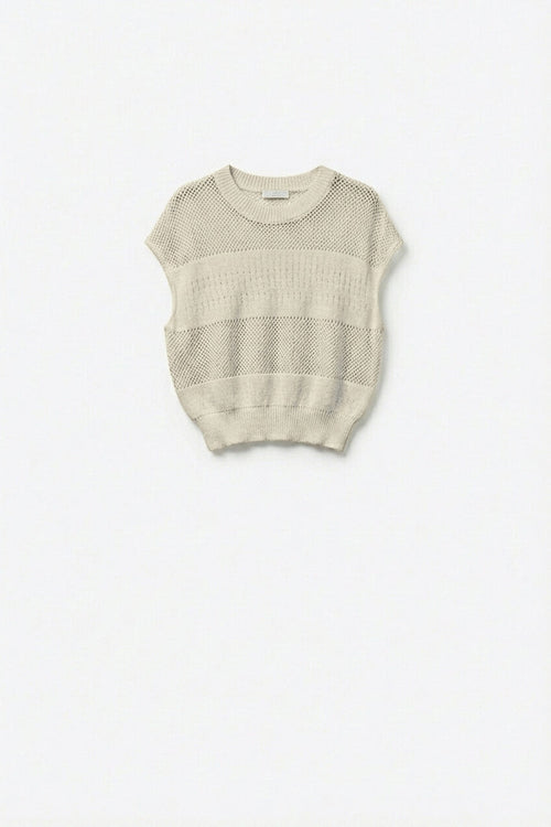 Beige Open Knit Sleeveless Sweater in crochet