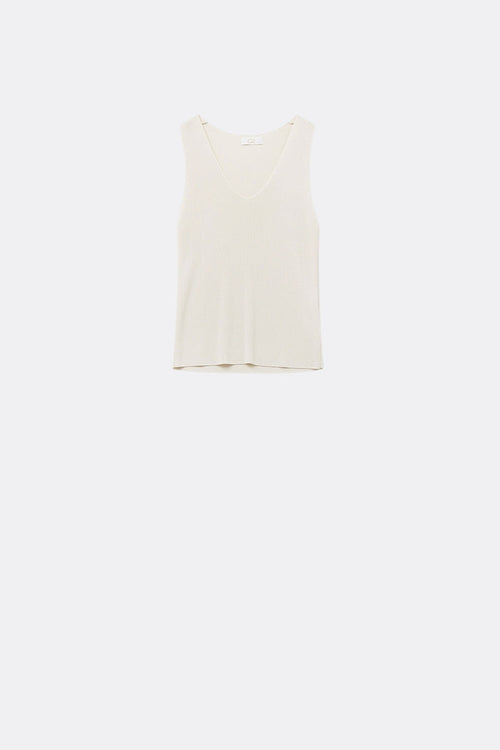 Beige sleeveless fine knitted top With V-Neck