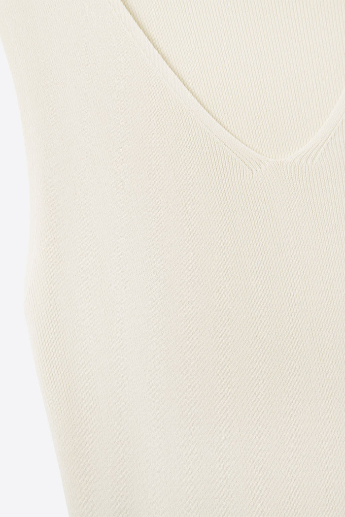 Beige sleeveless fine knitted top With V-Neck