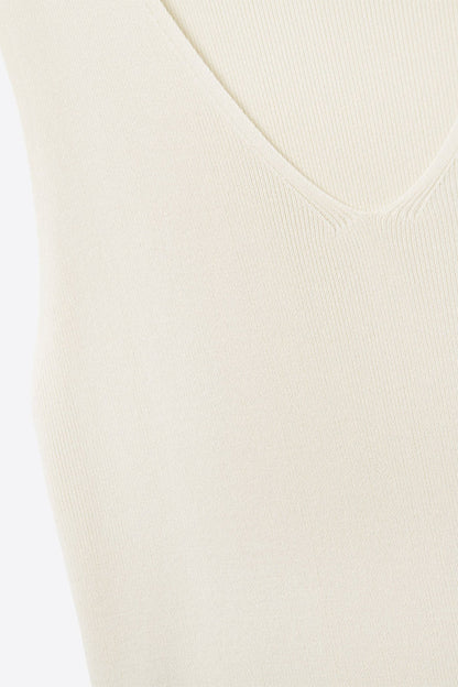 Beige sleeveless fine knitted top With V-Neck