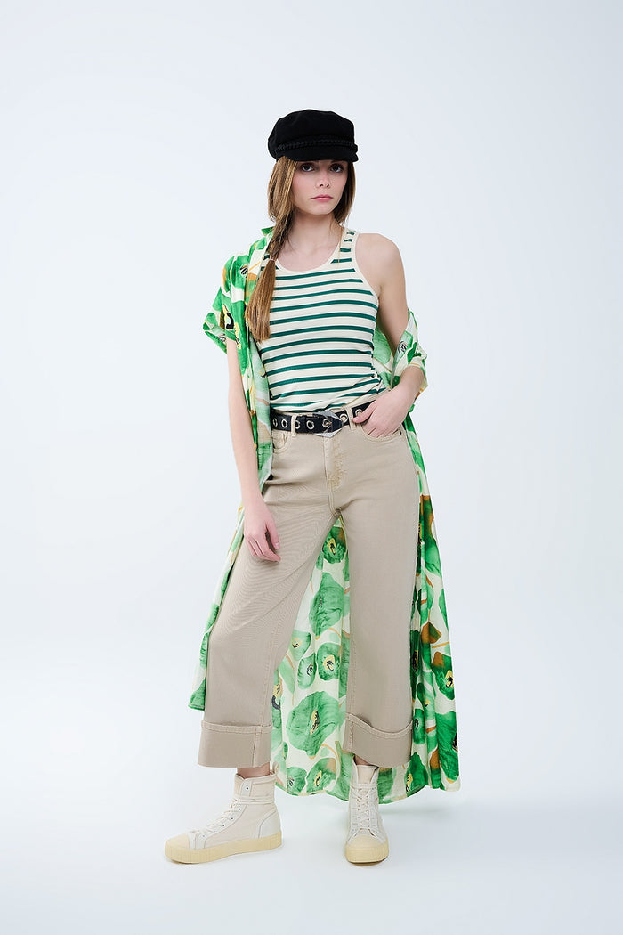 Beige Straight leg Pants with cropped hem - Coloured Jeans