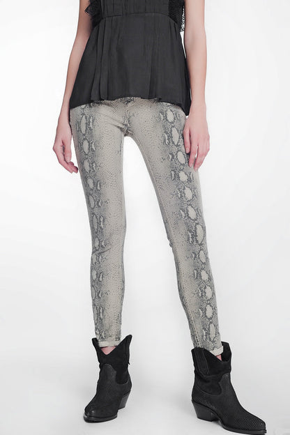 beige super skinny reversible trousers with snake print - Coloured Jeans