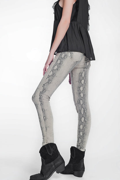 beige super skinny reversible trousers with snake print - Coloured Jeans
