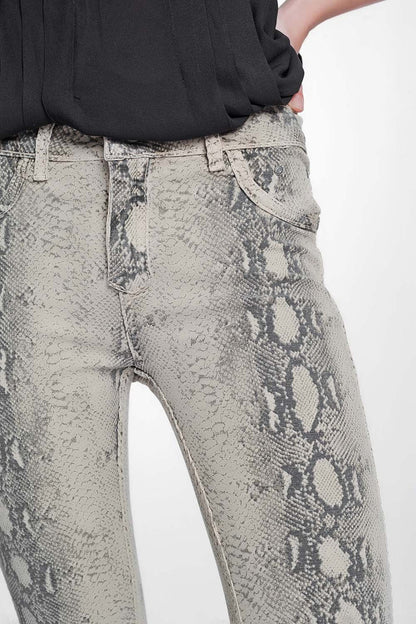 beige super skinny reversible trousers with snake print - Coloured Jeans