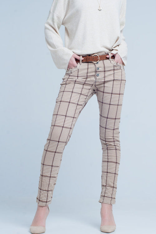 Beige Tartan Boyfriend Jeans - Coloured Jeans