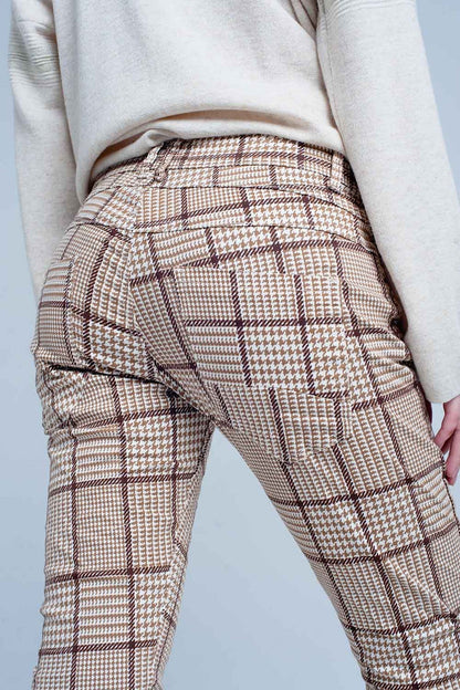 Beige Tartan Boyfriend Jeans - Coloured Jeans