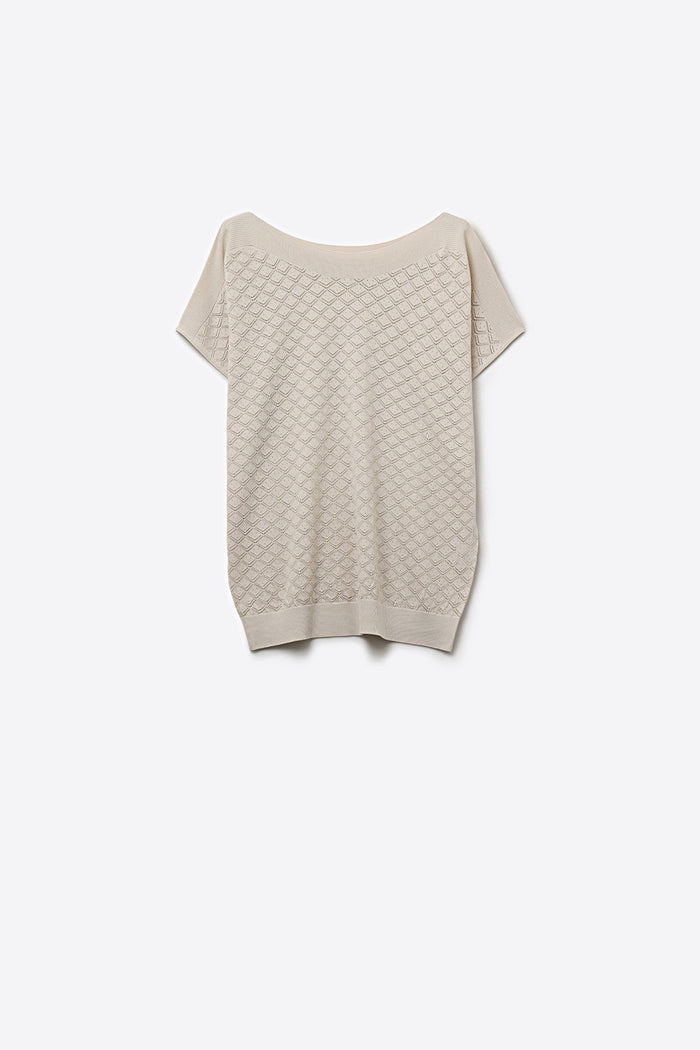Beige Textured Knit Short Sleeve Sweater Top