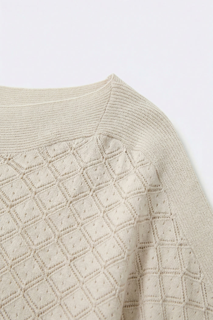 Beige Textured Knit Short Sleeve Sweater Top
