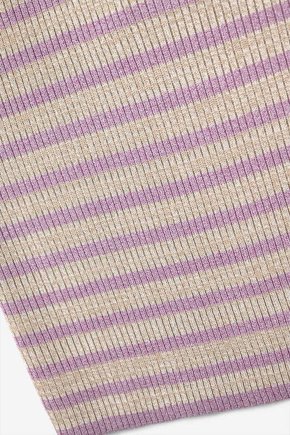 beige top with lilac stripes and straps
